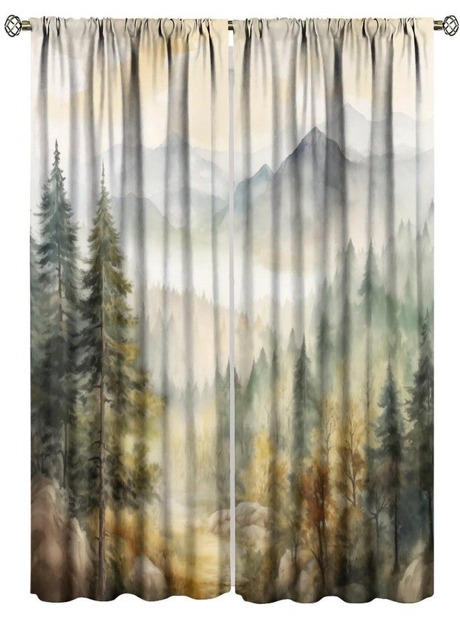 LOMADIA Forest Blackout Curtain for Office, Watercolor Mountain Forest Nature Tree Woodland Home Window Treatments 2 Panels Drapes for Kids Room Living Room Bedroom Decor 42" W X 45" L - Image 1